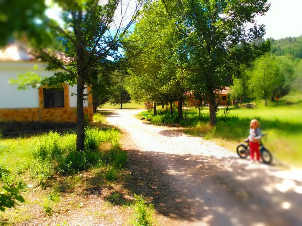 Exteriores en primavera con niña alojada en las casas rurales